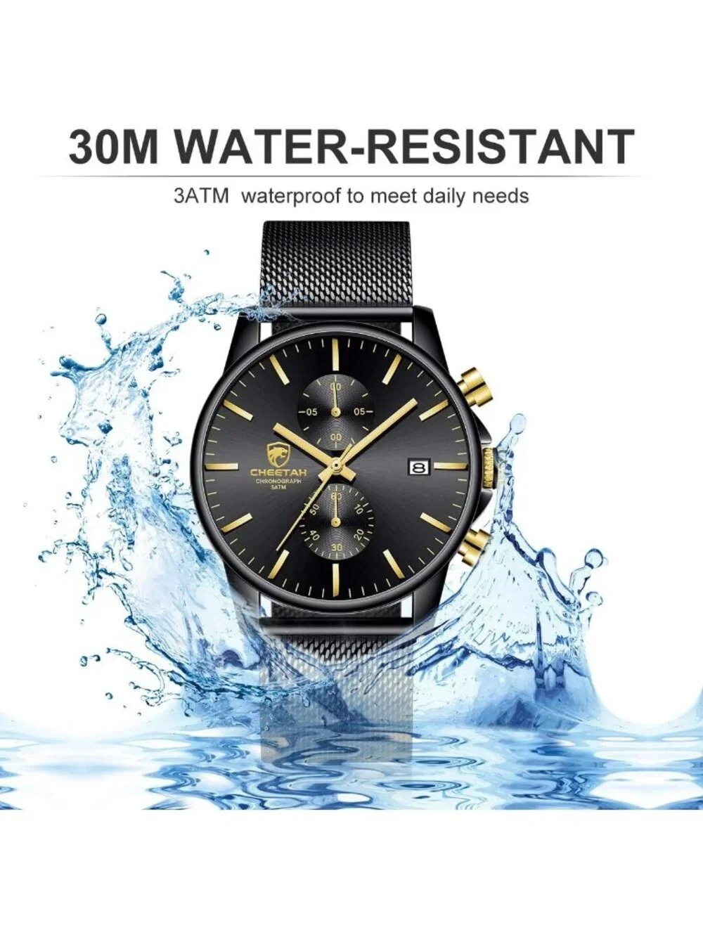 Men's New Gold Black Stainless Steel Minimalist Quartz Analog Chronograph Watch